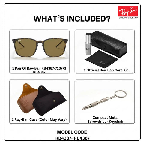 RB4387 Square Shape Non-Polarized Sunglasses For Men And Women With Eyewear Kit including case and screwdriver