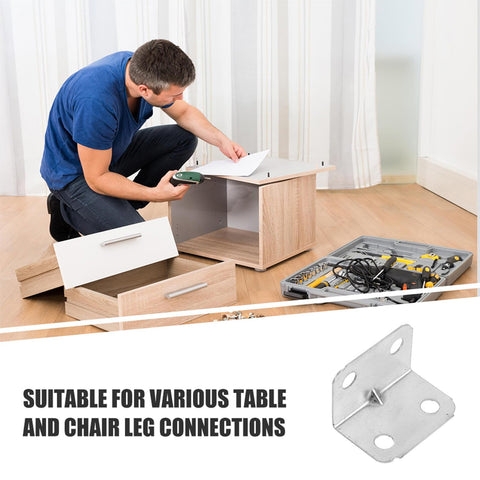 Man assembling furniture using Beefy L Shaped Brackets Made From Cold Rolled Steel Corner Braces for tables and shelves support
