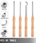 Wood turning tool set, front view: 4-piece VEVOR with handles and carbide cutters: square, diamond, hook, round