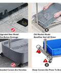 Comparison showing Stainless Steel Broom And Mop Rack With Double Row Hooks And Slots Mobile Cleaning Tool Cart features and safety.
