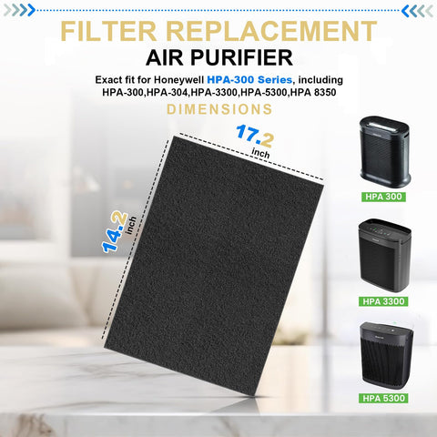 Image of Six Pack Cut To Fit Activated Carbon Filters For Honeywell HPA Series Air Purifiers with size dimensions shown.