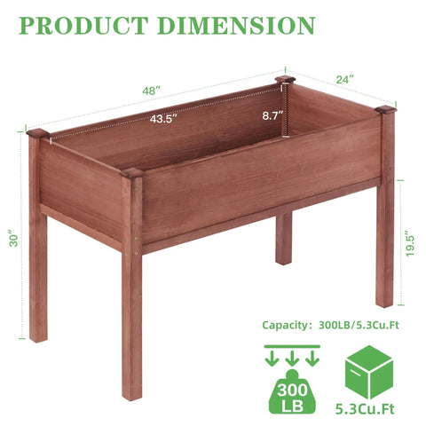 Wooden Waist Height Raised Garden Bed With Legs Solid Wood Planter Box On Stand With Liner for Outdoor Use 48 x 24 x 30 Inches