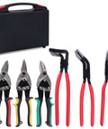 Beast Workhorse Heavy Duty 6 Piece Sheet Metal Tools Set with 3 hand seamers and 3 aviation tin snips, includes storage case
