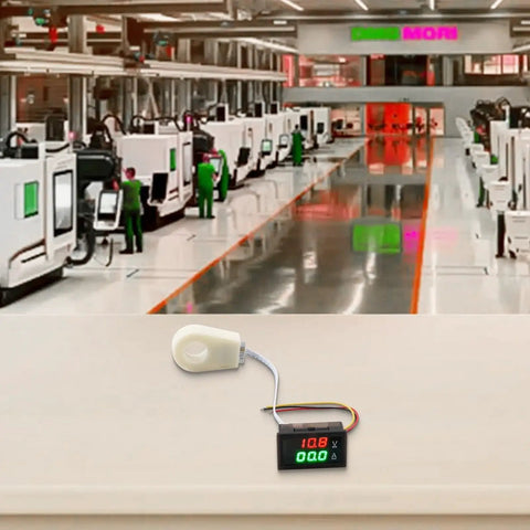 High Precision Dc Voltage And Current Meter With Hall Effect Sensor And Smart Alarm System Dual Digital Display on manufacturing floor.