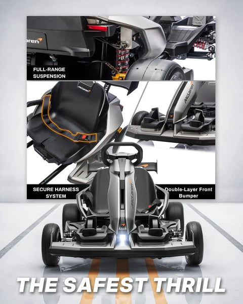 McLaren Licensed 48V Electric Go Kart For Big Kids Hits 15 MPH With Realistic 1 To 7 Gearbox Drift Style Racing Cart overview
