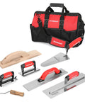 8 Piece Masonry Tool Set Pro Grade With Finishing Trowel Gauging Trowel Groover Edger Extruded Alloy Float Wood Float And Wire Twister In Durable Tool Bag For Quick, Easy Concrete Finishing