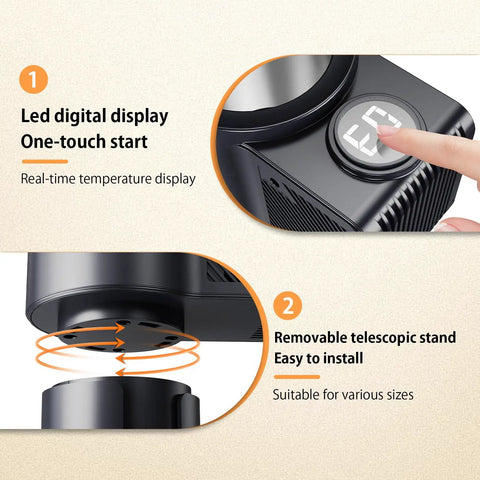Keep Your Drink Hella Fresh On The Go Smart 2 In 1 Car Heating And Cooling Cup 12V 36W features LED display and telescopic stand.