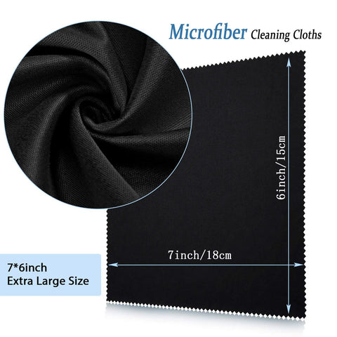 Front view of black microfiber cleaning cloth, 7x6 inches, for glasses and electronics; close-up texture.