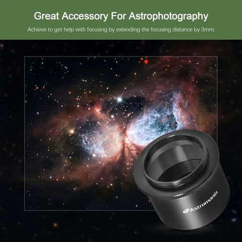 Universal 2-Inch T2 Telescope Camera Adapter and nebula, showing great accessory for astrophotography.