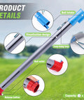 Image of Dual Function Aluminum Golf Ball Retriever And Ball Setting Tube with details on ball intake, outlet, and easy-hang loop.