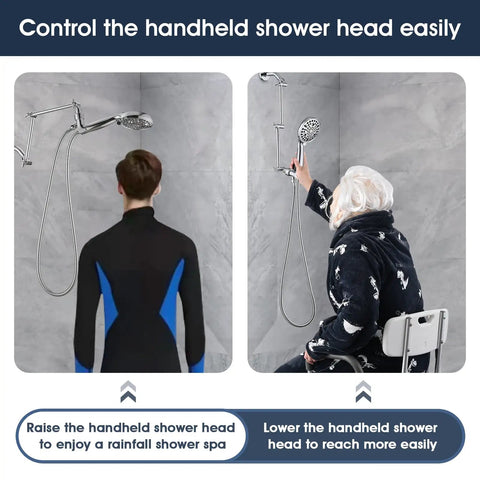 16 Inch Shower Arm Extension Solid Brass Adjustable Height with Universal G1/2 Connection for rain head and handheld shower heads
