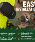 Image showing easy installation of 2 Pack Chainsaw Tooth Brush Cutter Blade With File Set, 9 Inch, 20 Teeth on a trimmer.