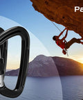 Rock Solid Locking Carabiner With Screw Gate And Keylock Nose Design crafted from 7075 aluminum alloy, image showing climbing usage.