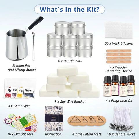 Beginner Friendly Candle Making Kit for Adults With Soy Wax 480g Wax Melter Fragrance Oils Dyes Wicks Tins Stickers and More overview