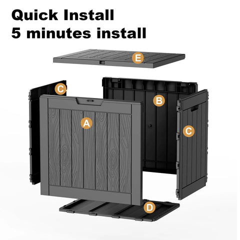 Exploded view of 30 Gallon Outdoor Deck Box Lockable Waterproof Storage Container For Patio Cushions Garden Tools And Pool Accessories Weatherproof Resin Black