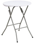 Two Foot Round Folding Event Table White Plastic Banquet Table For Indoor Outdoor Use Party Ready Lightweight Durable
