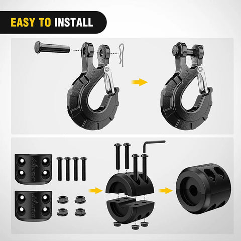 Installation steps for Three Eighths Inch Grade 70 Forged Steel Winch Hook Set With Safety Latch, Cable Stopper And Clevis Slip Hooks