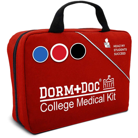 Campus Ready First Aid Kit For Dorms, School And Sports, Compact Grab And Go Medical Set With Bandages, OTC Meds, Gauze, 175-Piece Red Health Essentials Kit