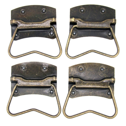 4 Pieces Vintage Style Lifting Handle Chest Pull With Distressed Antique Brass Finish, large durable iron hardware for boxes