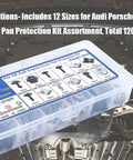120 Piece Engine Cover Fastener Clip Kit For Audi Porsche VW Skoda, all-in-one assortment box with 12 sizes showcased under car