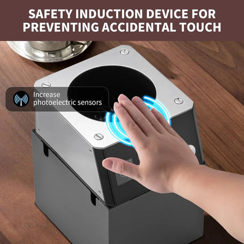 Absolute Knockout Electric Portafilter Cleaner And Automatic Espresso Puck Remover with safety induction device for accidental touch.
