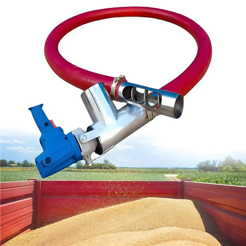 Powerful 500W Grain Suction System With 2m Screw Conveyor And Stainless Port for efficient grain handling over red trailer.