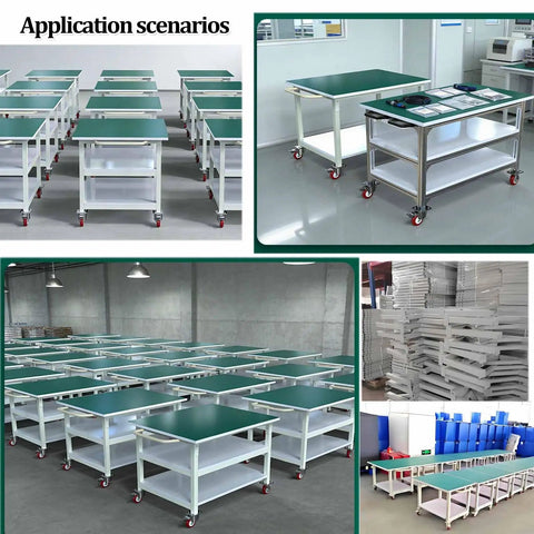 Heavy Hitting Antistatic Workbench With Easy Roll Caster Wheels Three Tier Solid Aluminum Storage Shop Table in various application setups.