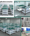 Top Shelf Antistatic Rolling Workbench With Slick Wheeled Aluminum Frame in various application settings.