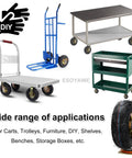 Heavy Duty Swivel Caster Wheels Set Of Four With Ten Inch Silent Pneumatic Rubber Tires And Steel Brake Plates for carts and trolleys.