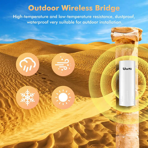 Long Range Outdoor Wireless Bridge For Point To Point Links 5.8 GHz 3 Km Extend Barn And Surveillance Networks weatherproof demonstrated in a desert