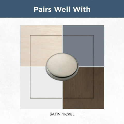 Satin nickel cabinet handle shown with four different cabinet finishes for 10 Pack Satin Nickel Cabinet Handles 3 Inch Hole Center Classic Pulls For Kitchen Cabinets Drawers And Dressers Durable Metal Hardware With Fade And Scratch Resistant Finish For Easy Room Refresh.
