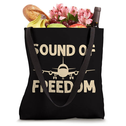 Sound Of Freedom Pilot Outfit Tee For Aviation Junkies And Airshow Fans Airplane Design Shirt Black tote with groceries