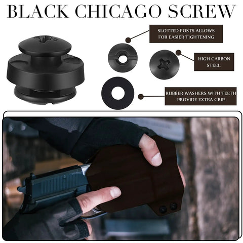 Black Chicago screws and gun holster for 145 Piece DIY Holster Kit With Eyelet Hand Setter And Eyelet Combo Includes Thermoform Sheets Cross Recessed Screw Heads Open Slotted Fasteners Rubber Washers For Knife Sheath Keel Olive Drab Pro Grade Maker Gear