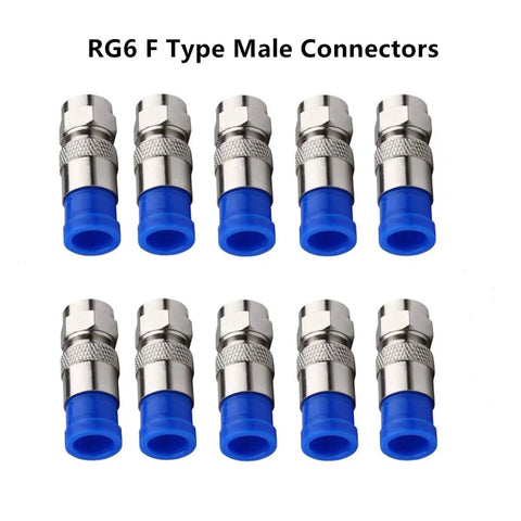 Set of 10 RG6 F compression connectors, part of Coax Cable Crimping Tool Kit With Adjustable F Connectors For RG6 RG59 RG11.