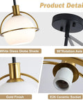 Yuniexuber 2 Pack Modern Mid Century Globe Pendant Lights,Brass Gold and Black Kitchen Island Pendant Lighting with Milk White Glass Shade,Hanging Pendant Light Fixtures for Living Room Bedroom with white glass globe shade and gold finish.