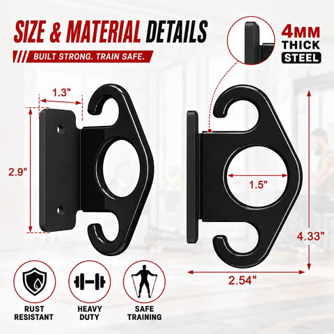 Unshakeable Heavy Duty Steel Wall Mount Anchors For Resistance Bands And Intense Daily Grinds Secure One Piece Build Keeps Your Home Gym Setup Grounded Through Every Pull And Stretch Routine Black size and material details 4mm thick steel