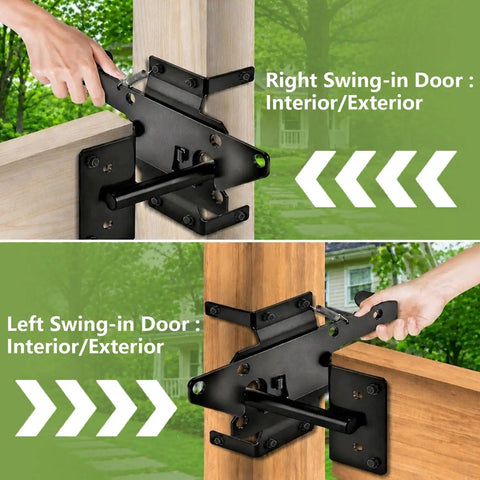 Heavy Duty Gate Hinge And Self Locking Latch Set For Wood Fence Two Pack Auto Lock Gravity Latch Keeps Gate Secure In Windy Weather No Manual Latching Required on wood post