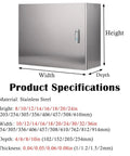 Rugged And Weatherproof Outdoor Electrical Enclosure Box With Stainless Steel Shell For Wall Mount Junction Chest And Electric Control Panels, Built To Last Outdoor Electrical Box Measures 12x16x8 Inches And 1.2 Millimeter Thick shown with dimensions and specifications.