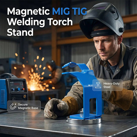 Super Cool Magnetic Welding Torch Holder With Rock Solid Base Lets You Park Mig Torches Hands Free for Smoother Fabrication and Better Safety During Heavy Duty Metal Jobs Around The Garage, showing heavy-duty steel stand.