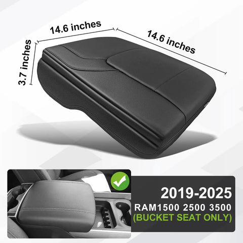 Dodge Ram Center Console Armrest Cover For 2019 To 2026 Ram 1500 2500 3500 Bucket Seat Only Vegan Leather 1 Inch Thick