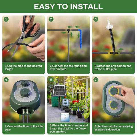 Step-by-step installation guide for the 50Ft Solar Automatic Drip Irrigation Kit With USB Charging No Fuss Set It And Forget It