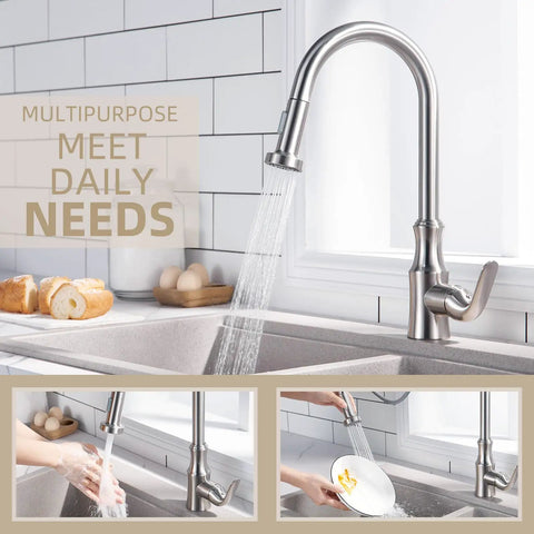 Kitchen Sink Sprayer Replacement Head With 13/16 Inch Male Thread, Stream And Spray Modes, Brushed Nickel Finish, No Fuss Install For Pull Down Faucets, NSF Certified
