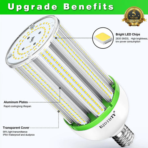 2 Pack 1000W Equivalent LED Bulbs 5000K 15000 Lumens E26 E39 Base High Bay with aluminum plates shown