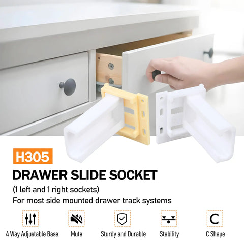 Top Shelf White Drawer Slide Socket Set Fits One Inch RV Cabinet Drawers Heavy Duty Hardware Replacement Parts Smooth Glide Action close-up