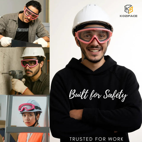 Pink Safety Goggles For Men And Women With Adjustable Strap And Two Ways To Wear Over Glasses, Anti Fog, Impact Resistant