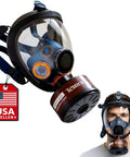 Full Face Respirator Mask With Anti Fog Seal Heavy Duty Air Filtration For Particulates And Vapors 40mm Filter Canister