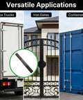 Heavy Duty Weld On Trailer Ramp Hinges Forged From Premium Carbon Steel shown on box trucks, iron gates, and containers.