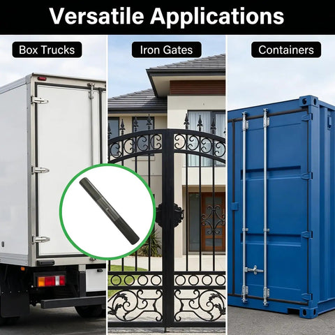 Heavy Duty Weld On Trailer Ramp Hinges Forged From Premium Carbon Steel shown on box trucks, iron gates, and containers.