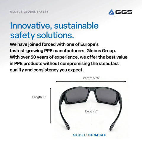 Dorado Anti Fog Safety Glasses With Lightweight Design, Impact And Scratch Resistant Lenses, UV Blocking Sunglasses For Hunting, Smoke Crystal Black dimensions.