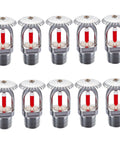 Pro Grade Fire Sprinkler Head 10 Pack Triggers Quick Response Activation At 155F with chrome design and red indicator, half-inch thread mount.